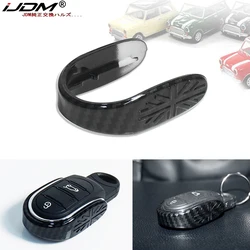 iJDM Carbon Fiber Pattern Key Fob Shell  Chain Union Jack Decoration for BMW Mini Cooper S JCW One D F54 F55 F56 F57 F60 ar Acce