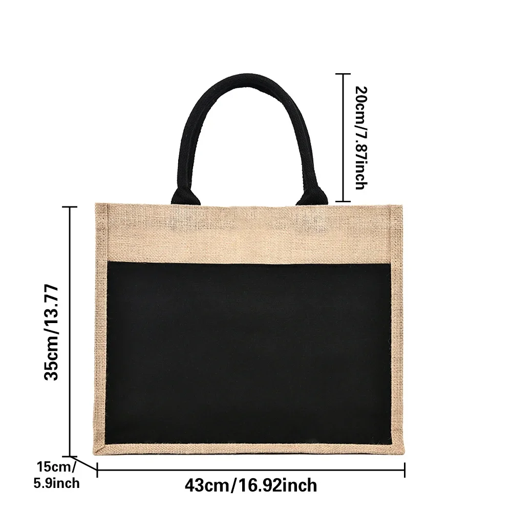 Jute Bag Women's Shopper Bags Canvas Tote Bags Love Letter Pattern Series Black Eco Portable Fashion Merch Shopping Bags