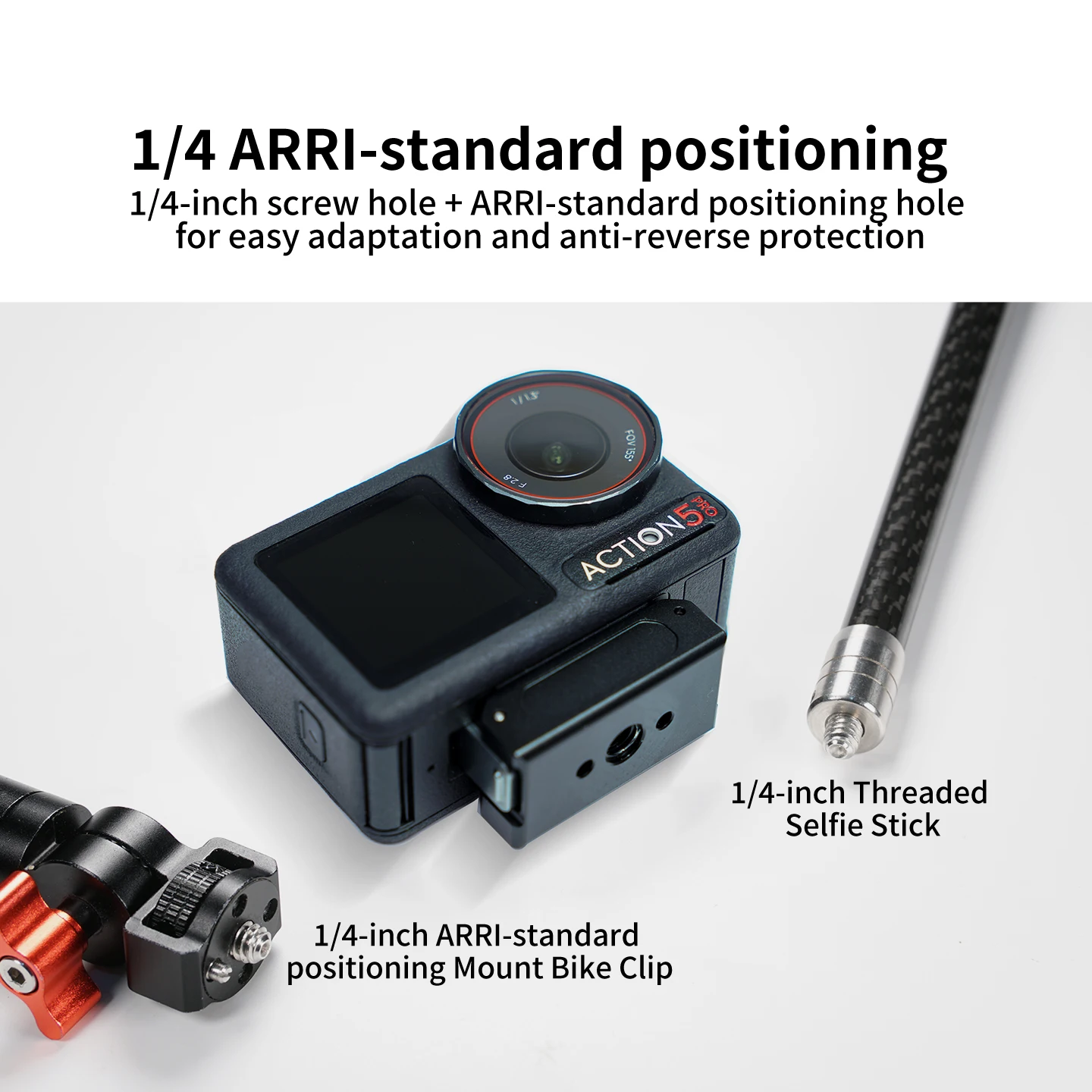 Magnetische Schnellwechselhalterung für DJI Osmo Action 5 Pro 4 3 360 Kamera 1/4 ARRI Schraubbasis Doppelklauen-Halterung 360-Grad-Rotationsadapter – Detail 6