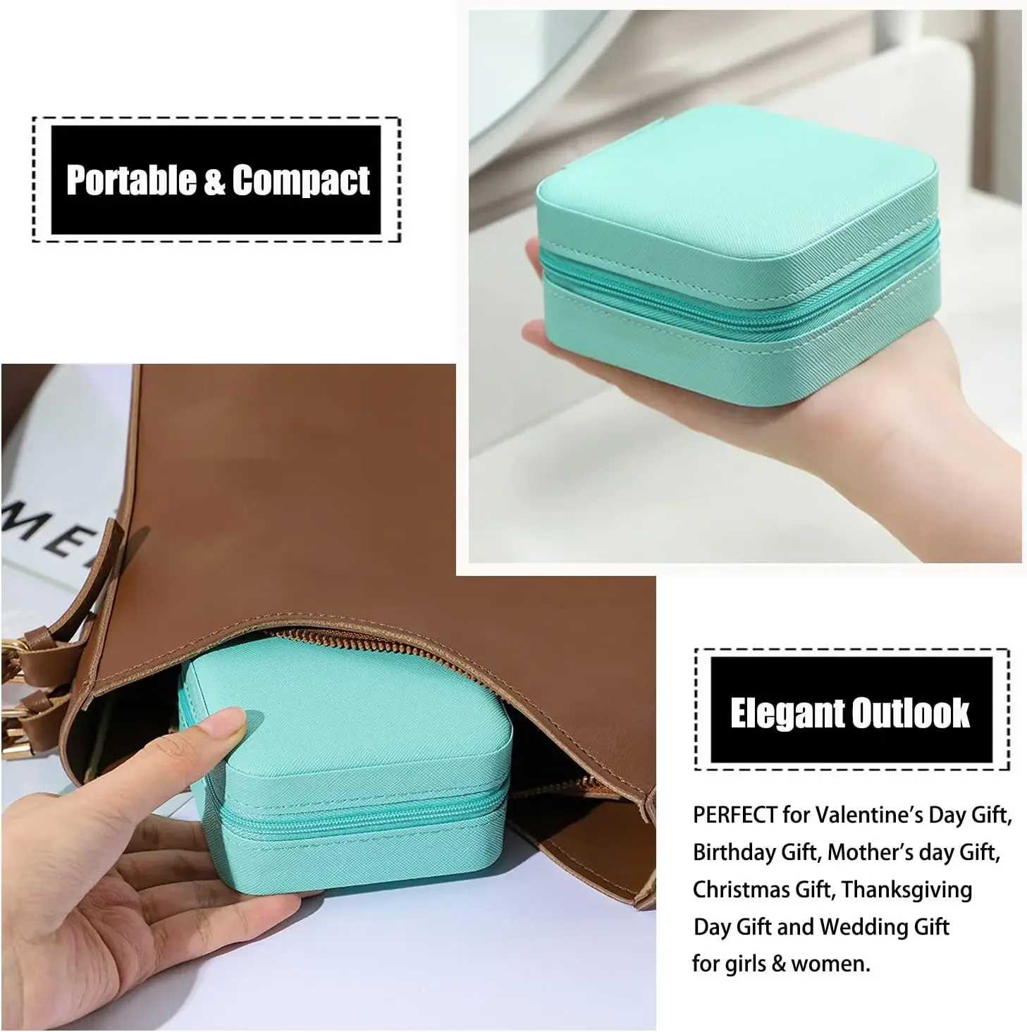 صندوق مجوهرات صغير للسفر، صندوق منظم صغير محمول، صندوق تخزين عرض محمول للخواتم والأقراط والقلائد والهدايا