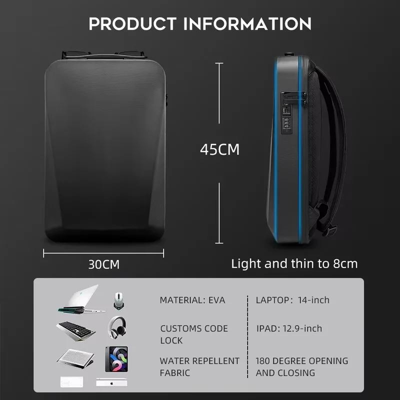 BANGE Business Backpack Big Capacity Waterproof E-Sports Laptop Bag Multi-Functional Casual Travel PC Hard Shell Men's Backpack