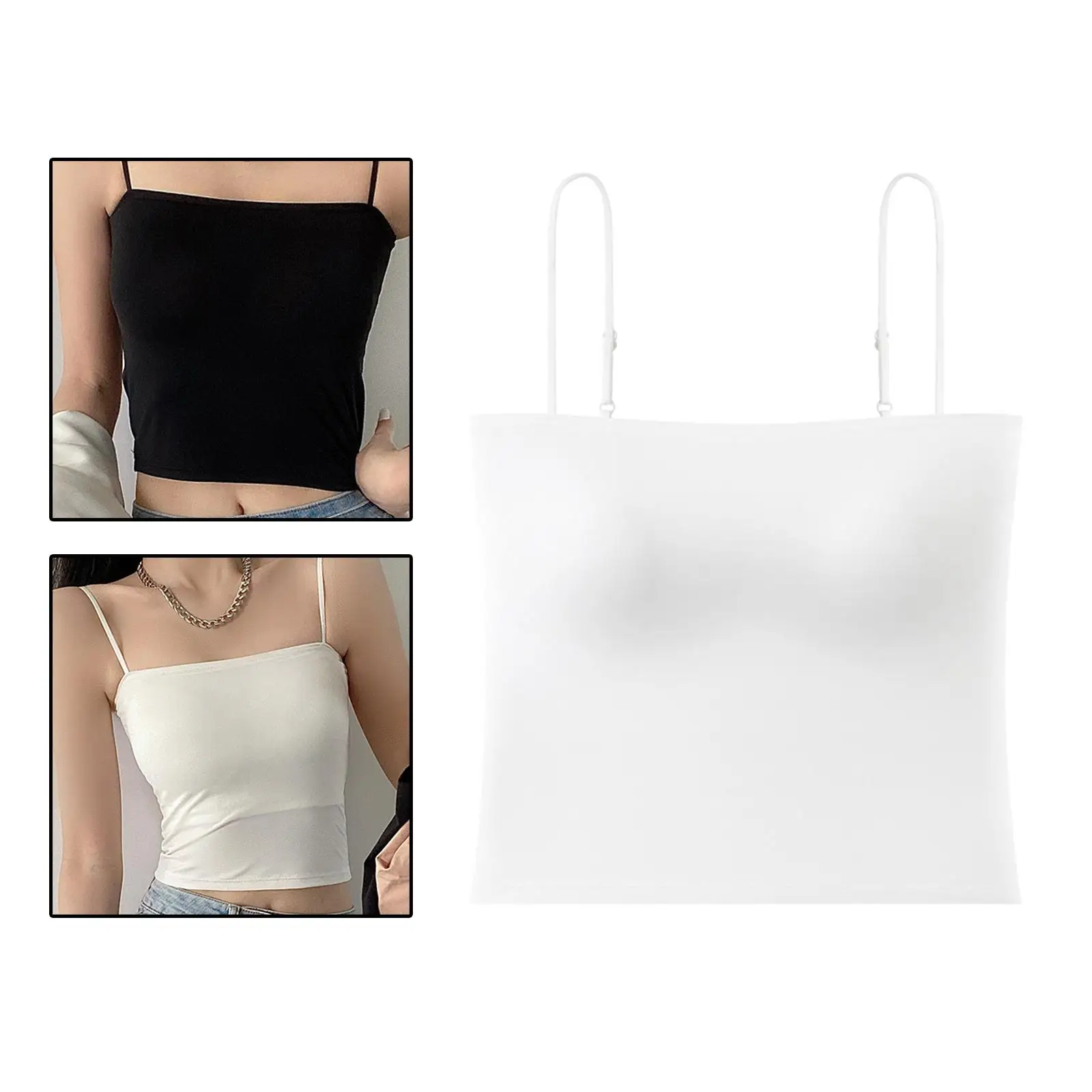 Women Sleeveless Crop Tank Top with Built in Bra Padded Camisole Vest Breathable Casual Top for Summer Party Daily Outfits