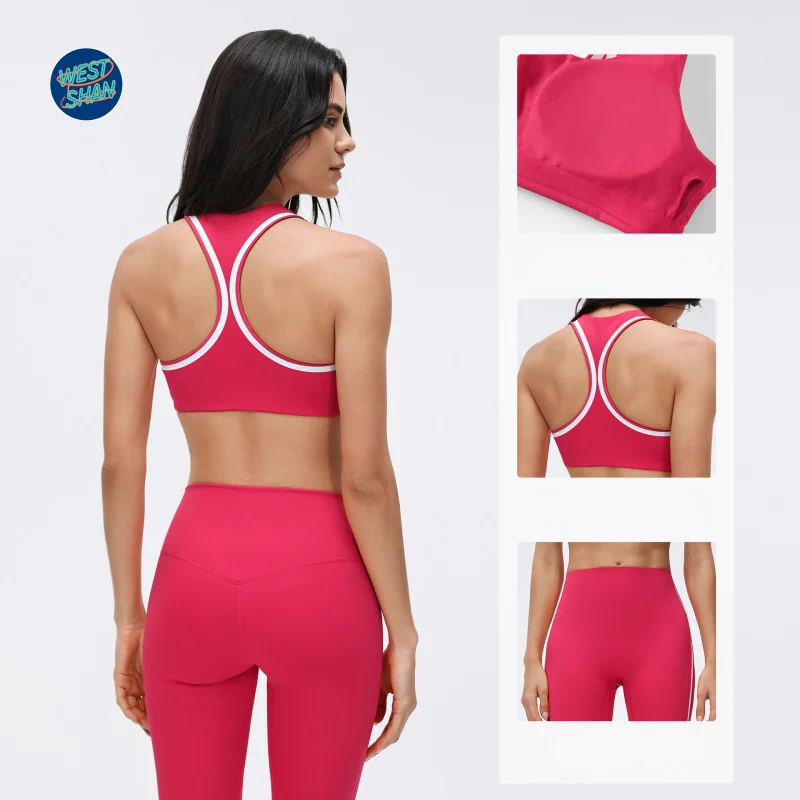 WESTSHAN Color-Block Yoga Outfit For Women Supportive Anti-Sagging Sports Bra And High-Waisted Cropped Athletic Pants