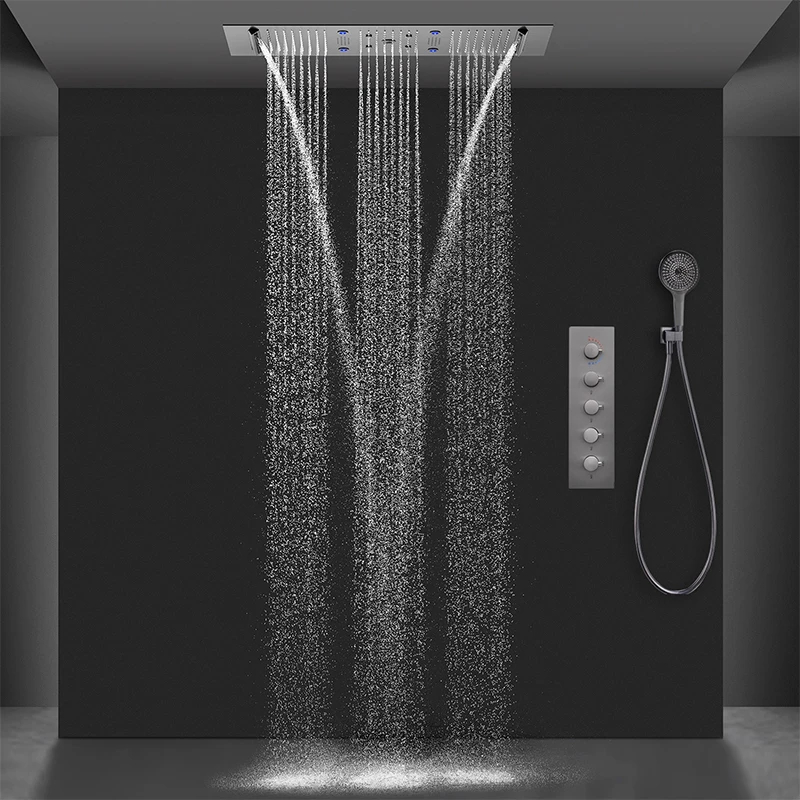 رأس دش مخفي مدمج، مثبت على الحائط، مخفي، مدفون مسبقًا، مرتفع السماء، رأس دش عملاق مع وظيفة الموسيقى