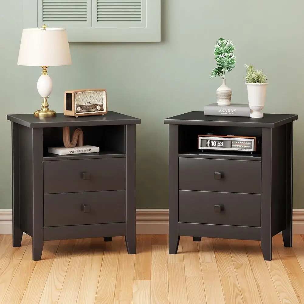 armhouse Nightstand Set o 2, Night Stand with 2 Ders,Open Shel, End Table/Bed Side/Side Table or Bedroom, Kids Room, Living Room