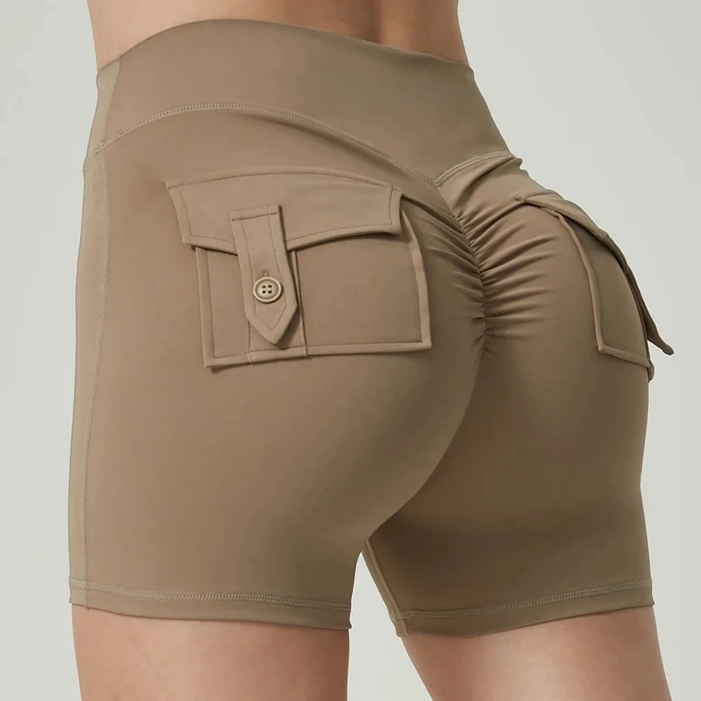 

Alphal Peach Hip Fitness Shorts for Women's Sports Trips, Backpack Quick Drying Pocket Yoga Tights, Weightlifting Summer Edit