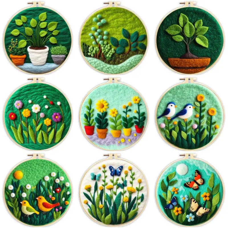 

CHENISTORY Wool Needle Felt Painting Flowers Plant Embroidery Needle Wool Painting With Frame Kill Time Handicraft Wool Felting