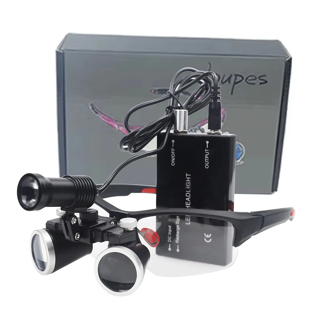 

Стоматологическая бинокулярная лупа 2,5X 3,5X сверхлегкая оптическая лупа 320-420 мм увеличительное стекло с беспроводным налобным фонарем 5 Вт