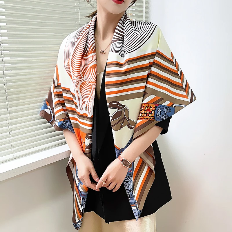 100% Silk Scarf Large Square Neckerchief Foulard Luxury Brand Scarves For Women Shawl Bandana Scarf High Quality 130*130cm