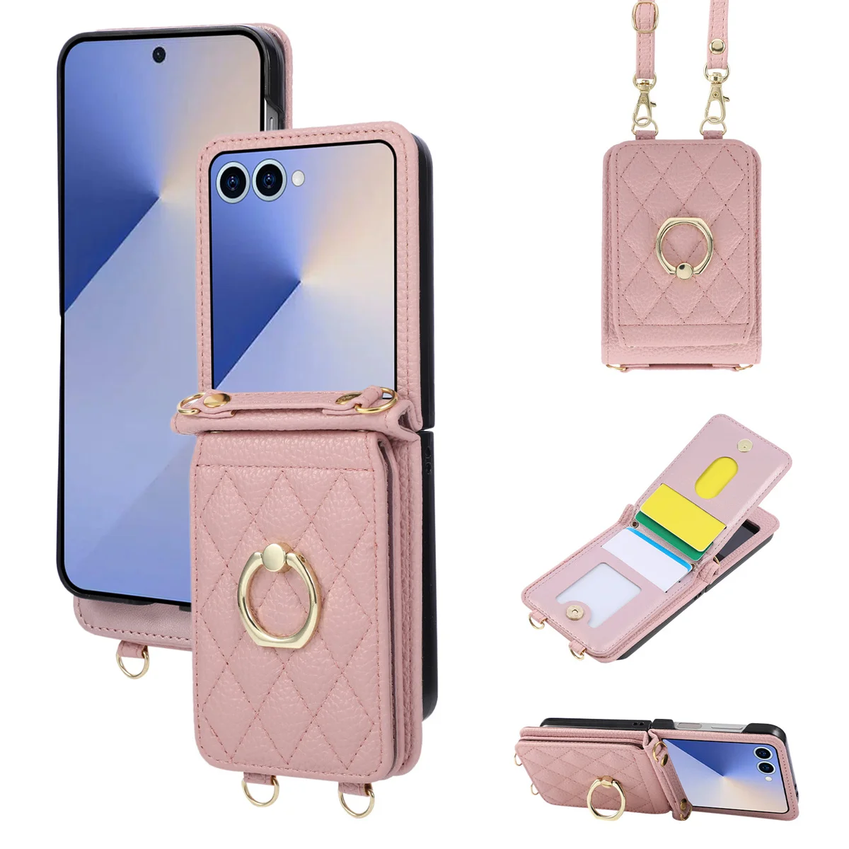 Ringhalter Umhängetasche Leder Brieftasche Kartensteckplatz Handyhülle für Samsung Galaxy Z Flip 7 6 5 4 3 Flip7 FE Lanyard Schutzhülle