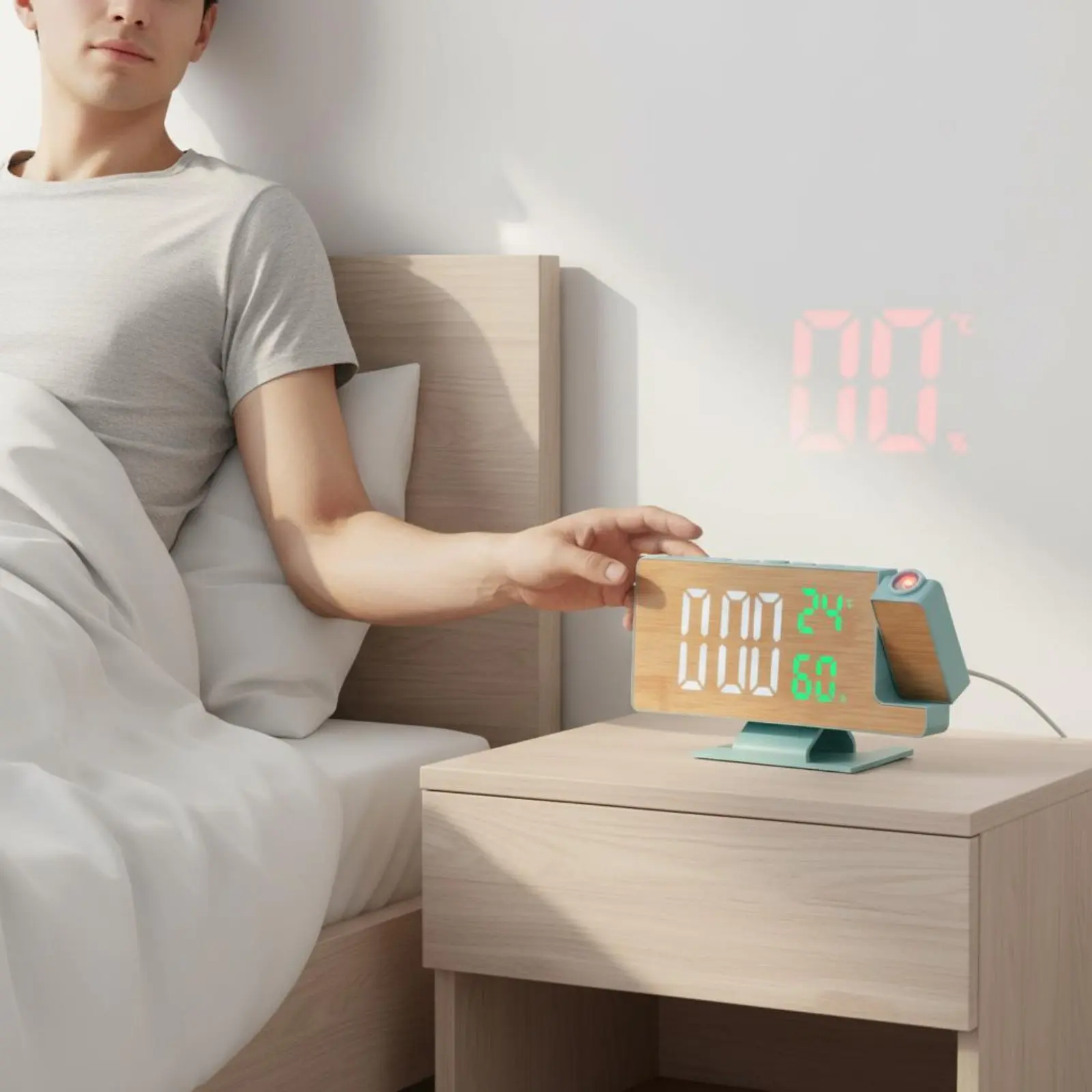 Bamboo Pattern Projection Clock Modern Minimalist Design Illuminated Projection Alarm Clock Home Electronics for Bedroom, Office