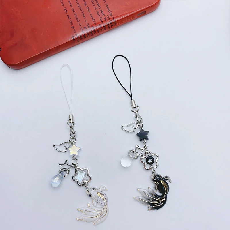 1Pcs Y2K Aesthetics Creative Goldfish Phone Lanyard Fashion Star Beaded Mobile Phone Straps Cell Phone Chain Keychain