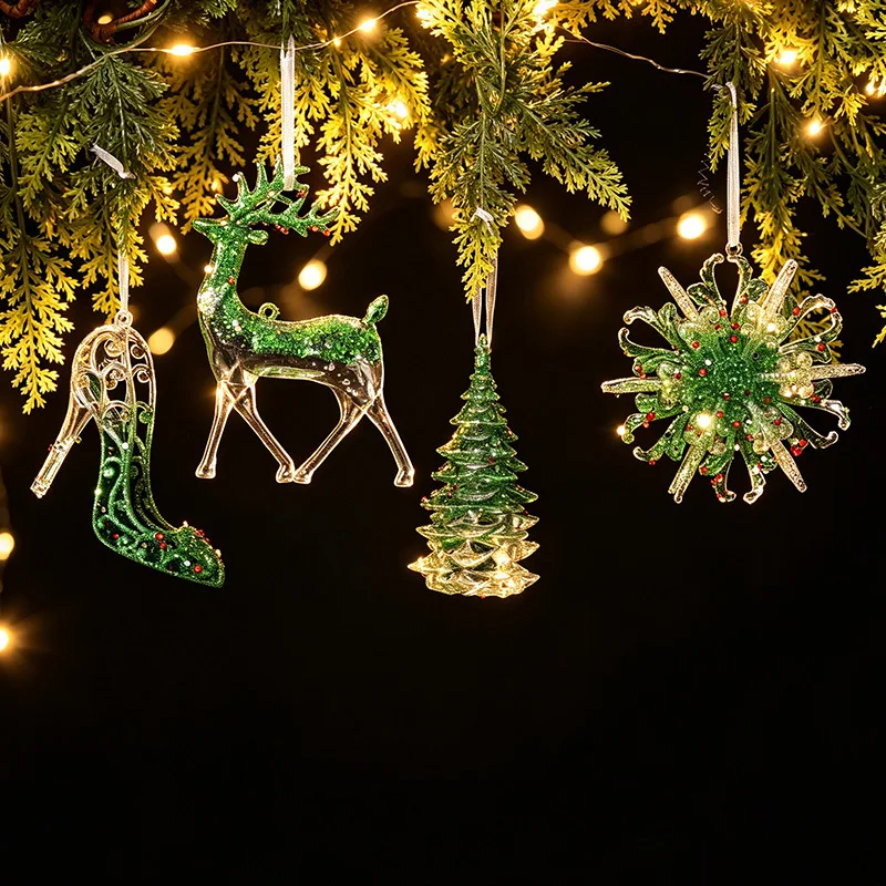 Christmas Acrylic Crystal Snowflake Deer Christmas Ornaments Clear Transparent Pendant Hanging Decor for Xmas Tree Home Party