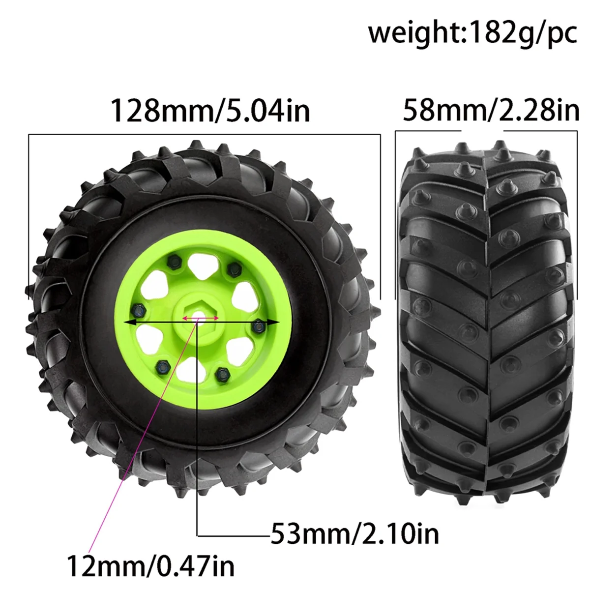 

Modern 4pcs 128mm 1/10-Monster Beadlock Wheel Rim Rubber Tire Set White