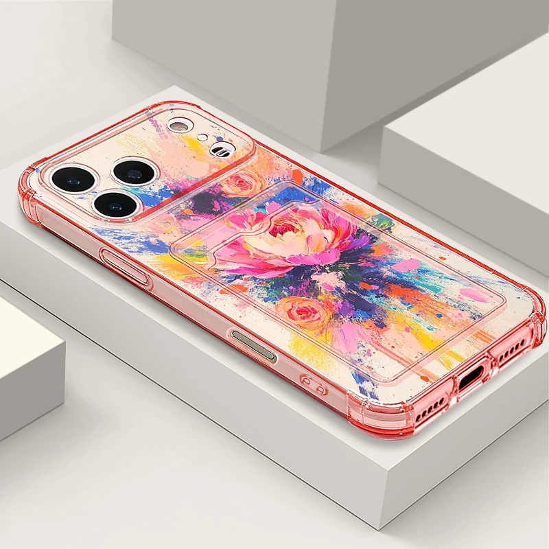 

Luxury Vintage Floral Card Slot Case For iPhone 17 Pro Max Card Holder Cover Funda For iPhone 16 15 Pro Max 14 13 11 16E 17E