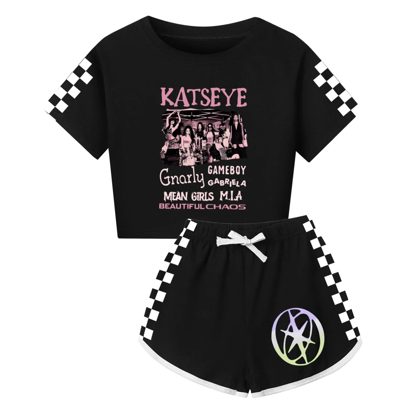 Girls T Shirt Katseye Beautiful Chaos T-shirt And Shorts Clothes Set Outfit Tee Gift for Kids Graphic Short Sleeve Shirt Summer