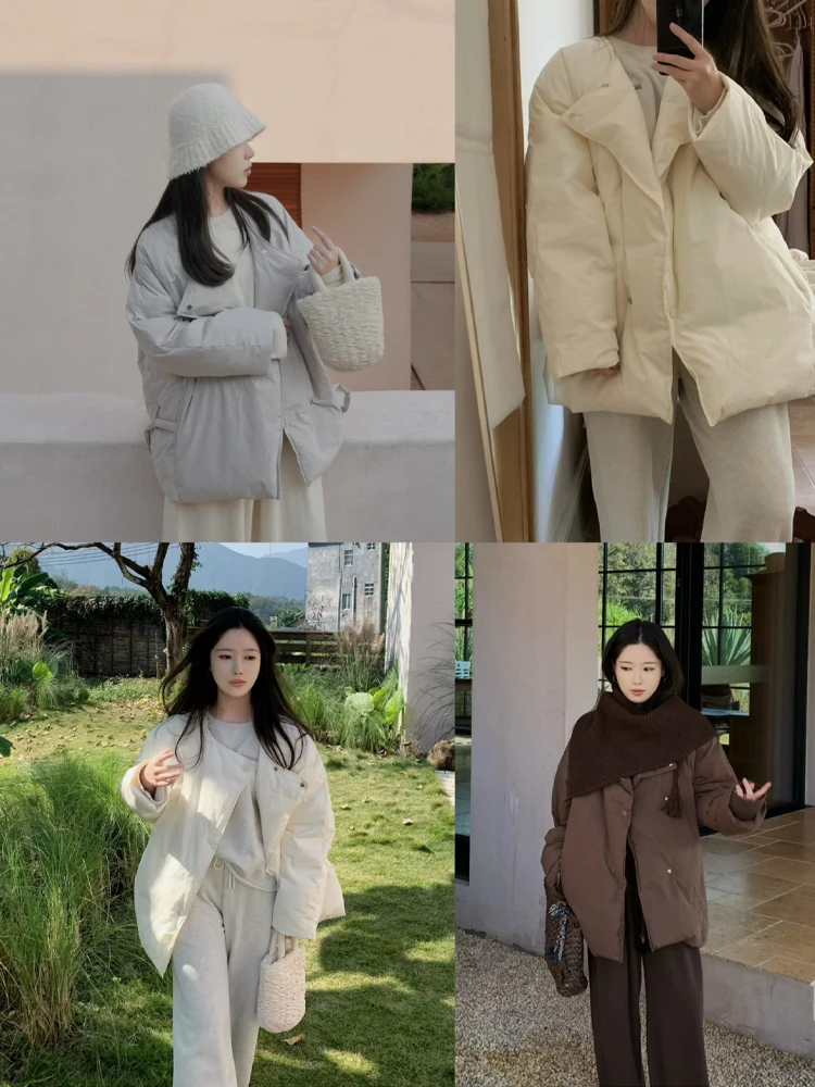 

Уютная свободная куртка-пуховик с капюшоном и длинными рукавами на одной пуговице для комфортной носки