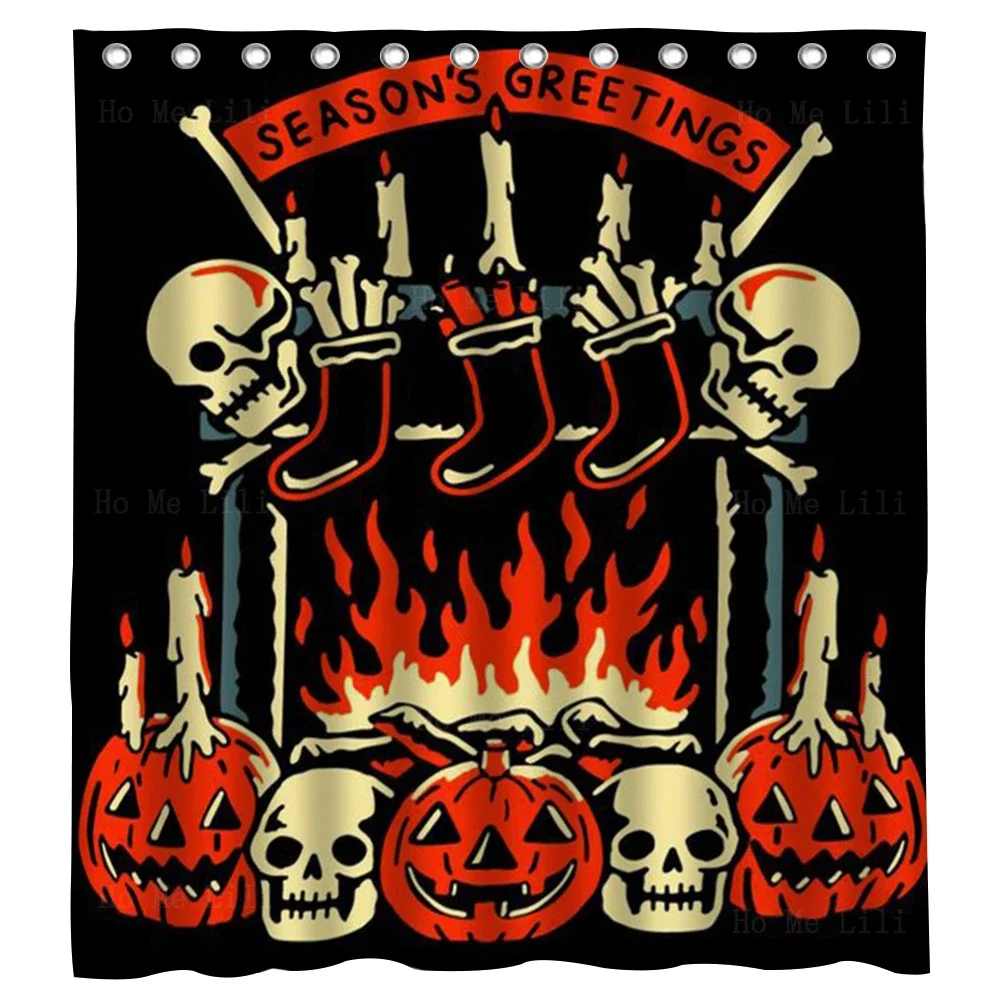 Spooky Halloween Skeleton Pumpkin Mexican Day Of The Dead Skull Shower Curtain By Ho Me Lili For Bathroom Decor