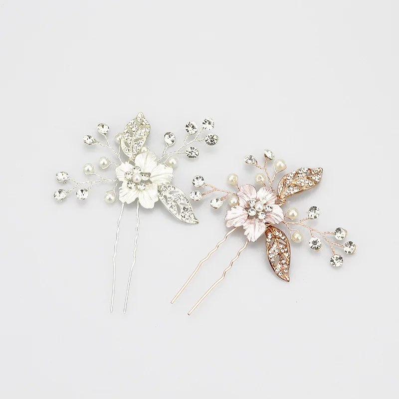 

Wedding Hair Accessories Crystal Leaf Hairpin U-Shaped Hairpin & Hair Fork Handmade Bridal Dress Peal Hair Pin