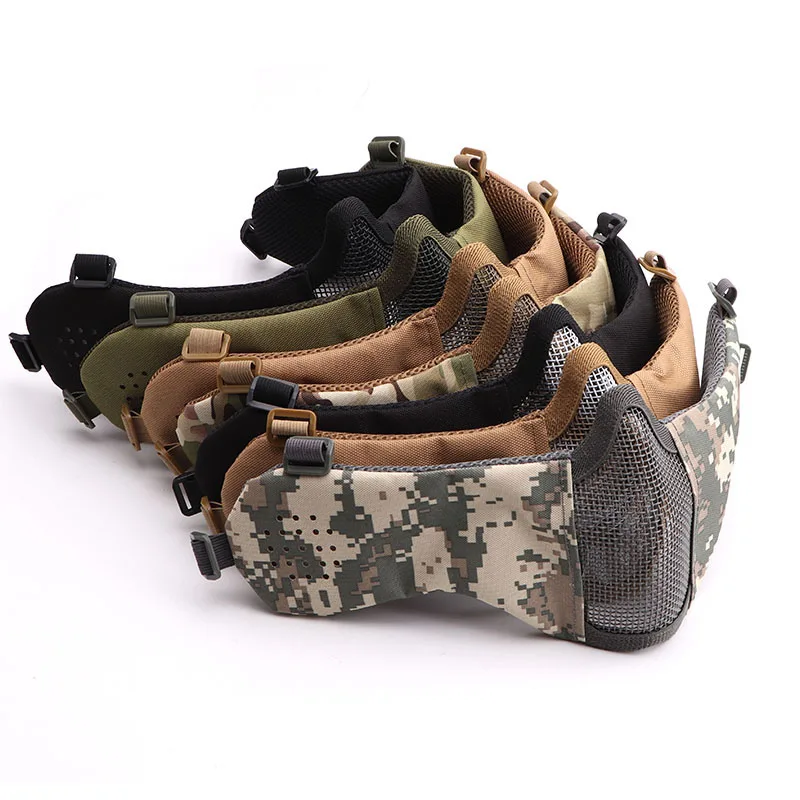قناع وجه Airsoft مع شبكة أذن، قناع فم قابل للتنفس، قناع واقٍ لكرات الطلاء التكتيكي، معدات صيد الرماية