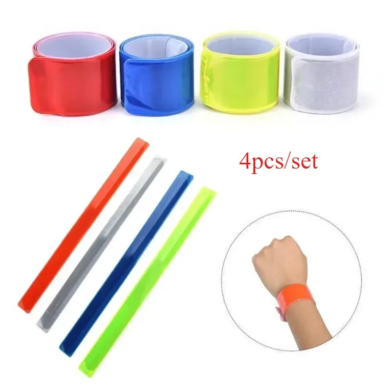 4pcs/set 40*3cm Running Fishing Cycling Reflective Strips Warning Tape Bike Safe Bicycle Pants Leg Strap Reflector Tape Sticker