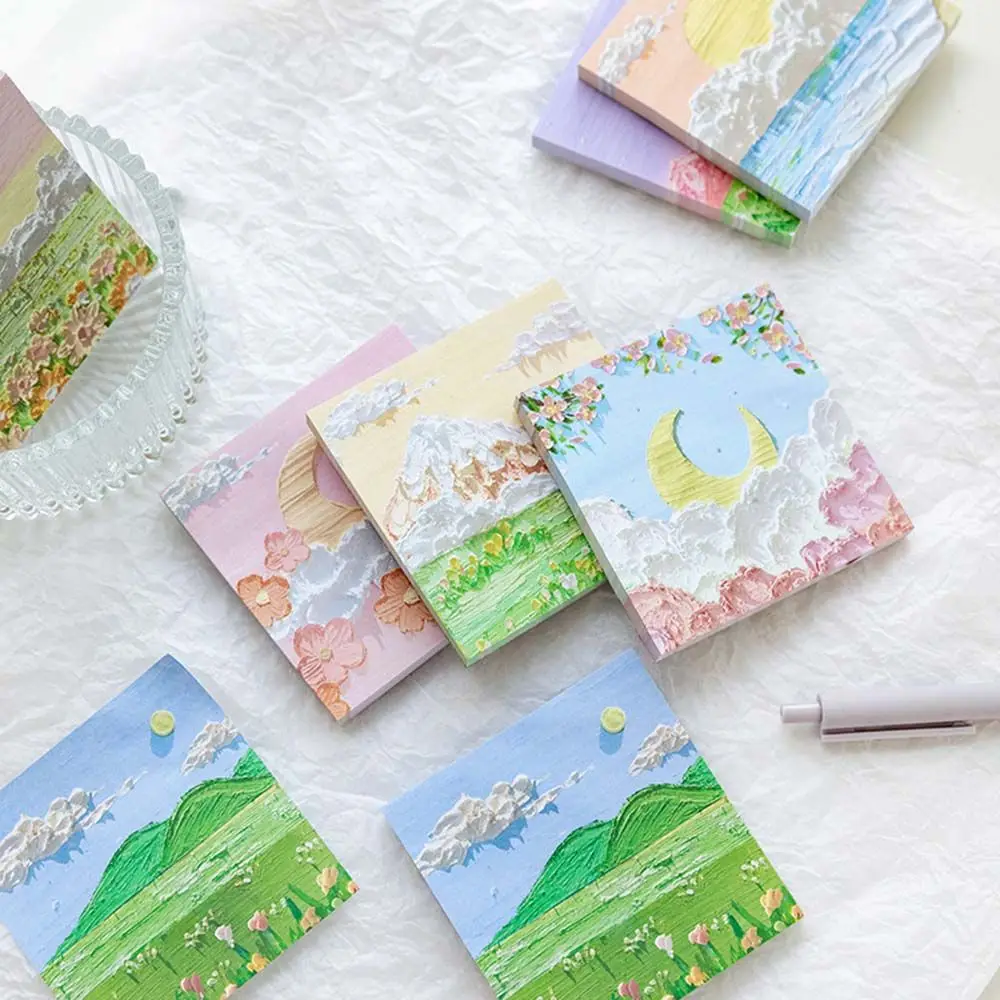 Self-Stick Note Daily To Do Check List Writing Pads landscape Oil Painting Sticky Note Memo Pad Sticky Note Paper Memo Note