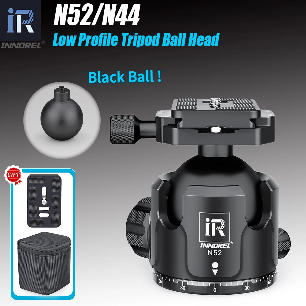 

INNOREL N52/N44 Black Panoramic Low Profile Tripod Ballhead, Double U Notch Ultra-low Sphere with Arca Swiss Quick Release Plate