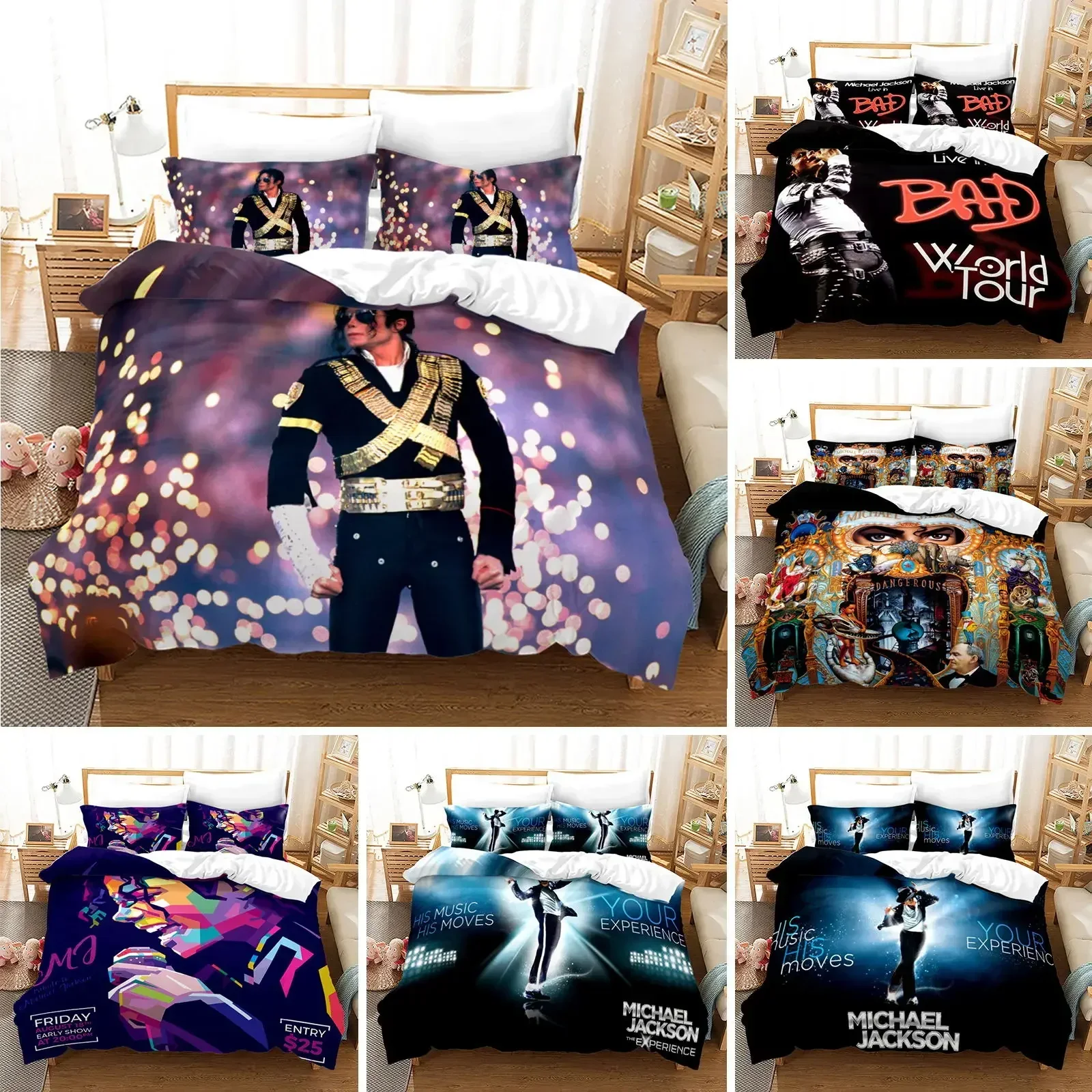 Parure de lit imprimée en 3D Michael Jackson, housse de couette, pour chambre à coucher, simple, double, King Size, Textile de maison, 2/3 pièces