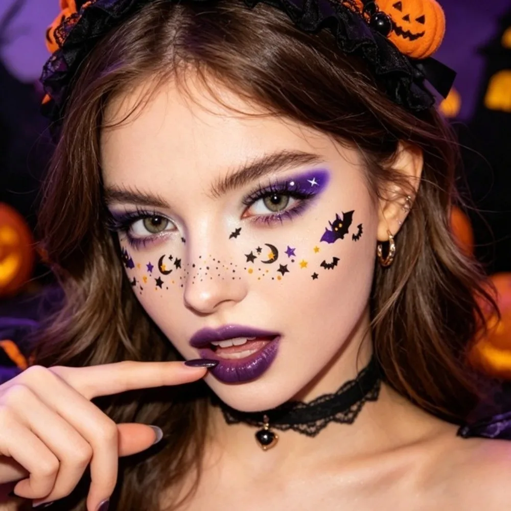 Spider Web Halloween Face Tattoo Sticker Waterproof Realistic Halloween Face Temporary Tattoo Ghost Bat Convenient
