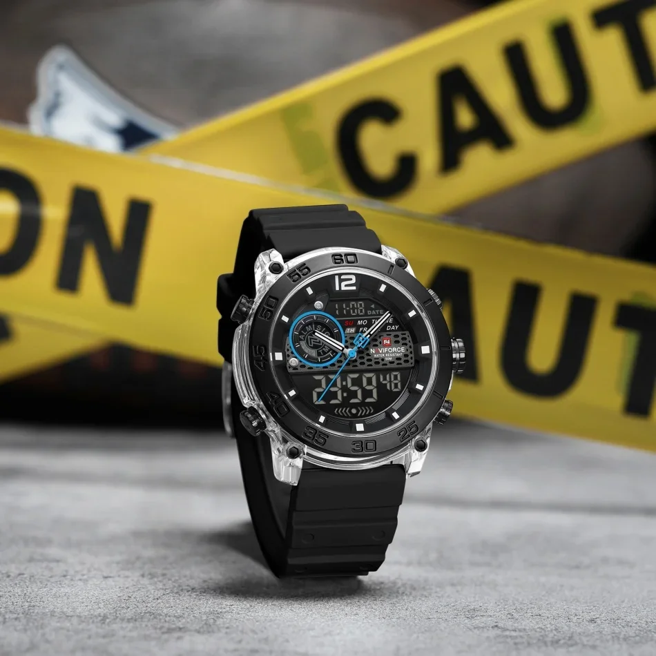 Naviforce relógio de pulso esportivo leve masculino, display duplo, luz noturna, cronómetro de quartzo multifuncional para meninos