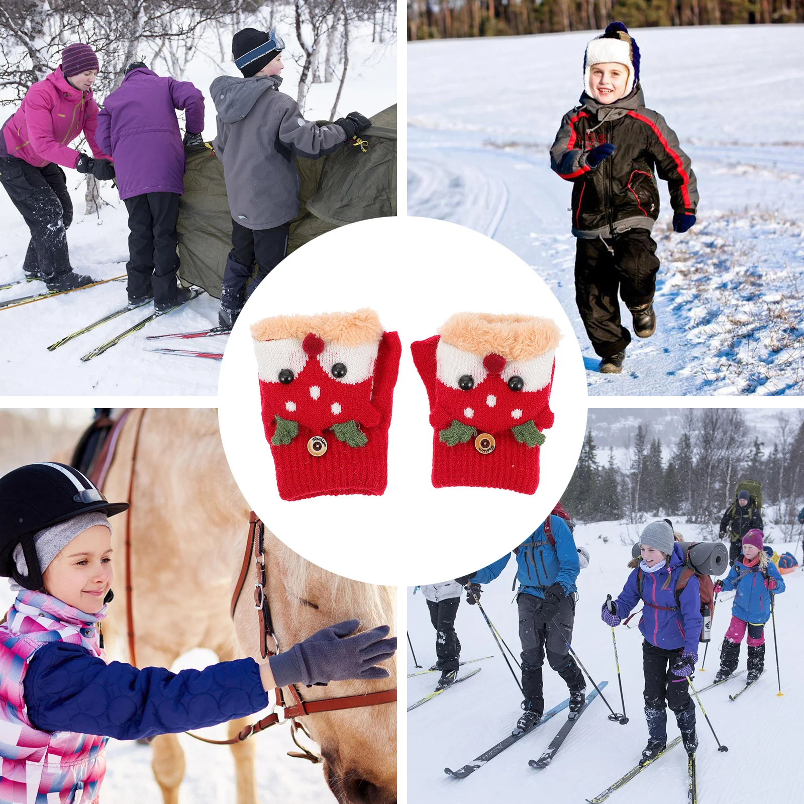 

1 пара детских утепленных теплых перчаток в рождественском стиле ярких цветов, уличные и домашние рождественские перчатки, зимние теплые перчатки