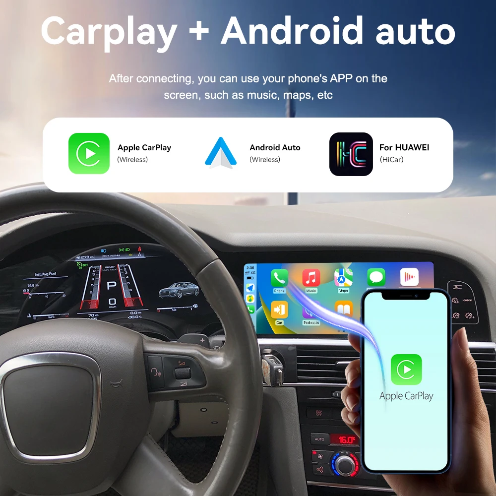 

Car Digital Cluster Dashboard For Audi A6 2009-2012 Dual Screen Android Auto Carplay Stereo Multimedia Player GPS DSP Head Unit