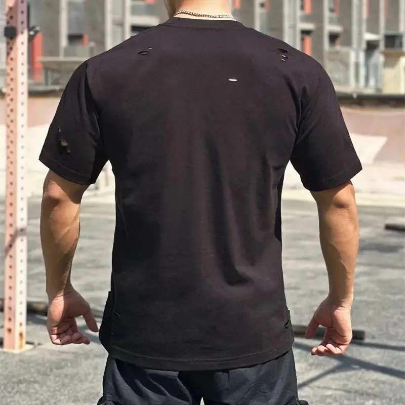 2024 summer new cotton trend men's T-shirt casual round neck short sleeve T-shirt top sports exercise fitness wear