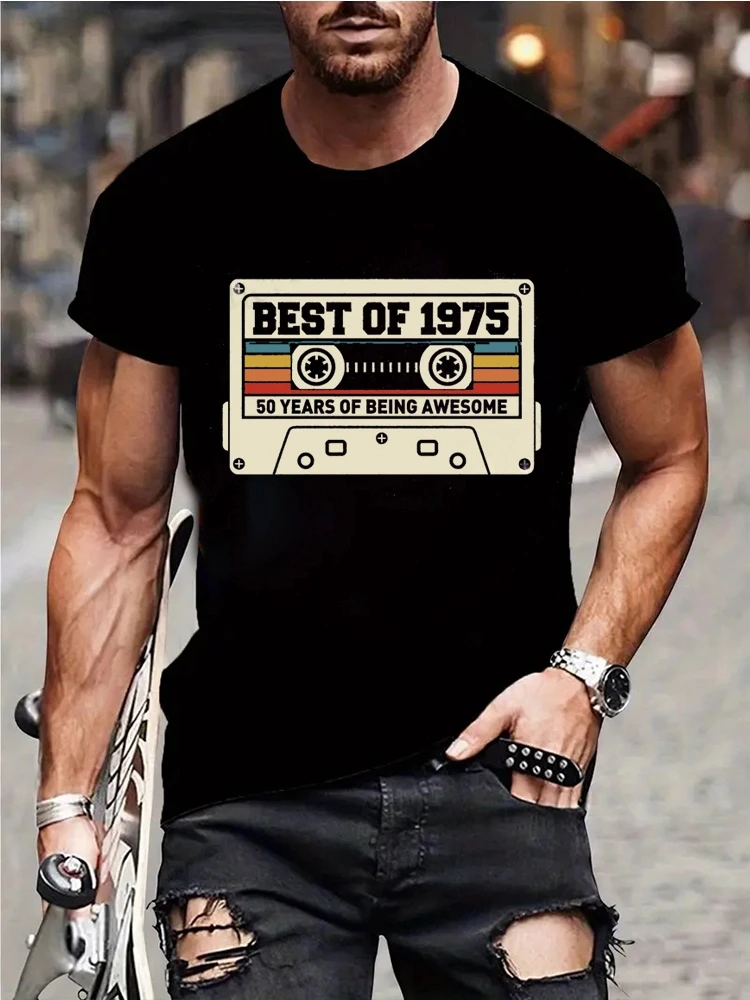 

Retro 1975 vintage print T-shirt, Harajuku aesthetic street trend loose and breathable 100% pure cotton men's T-shirt