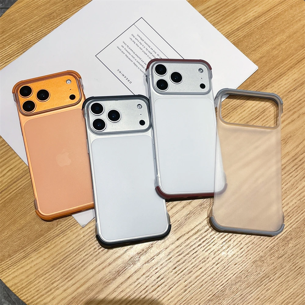 Funda de teléfono ultrafina mate sin marco para iPhone 17 Pro Max 16 Plus 15 14 13 12 cubierta transparente esmerilada a prueba de golpes de cuatro esquinas