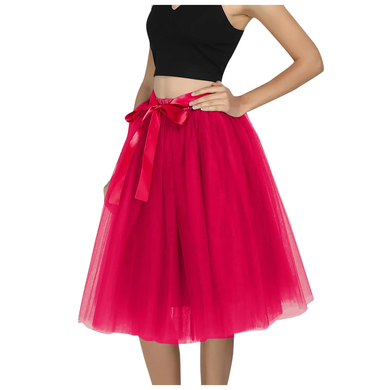 

Women's Fashion Bowknot Half Skirt Puffy Skirt High Waisted Solid Color Mesh Tutu Skirt Mardi Gras Party Stage Performance Skirt