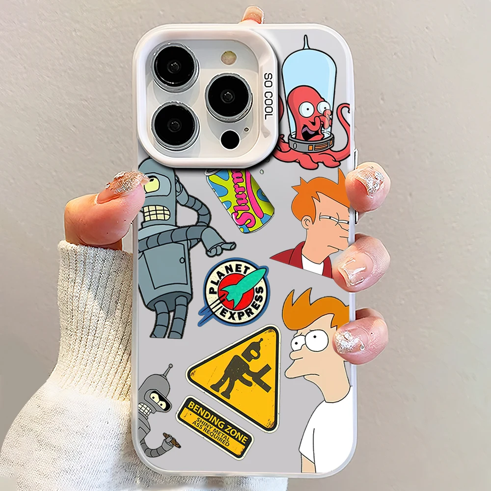 Cartoon F-Futurama Laser Phone Case for iPhone 12 11 13 14 15 16 Max Pro Plus IMD Shockproof Silicone Coque