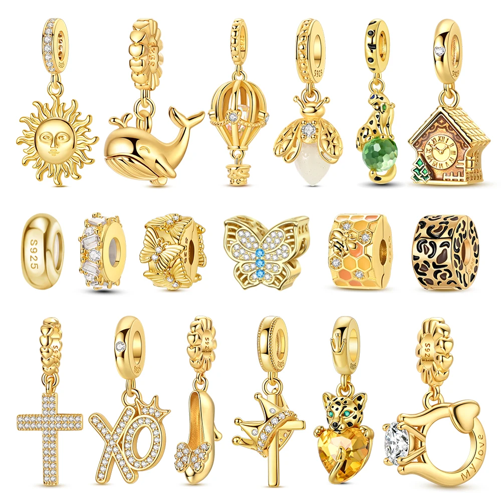 

Gold Series 925 Sterling Silver Suitcase Butterfly House Ring Firefly Charm Fit DIY Bracelet Necklace Fine Jewelry Sets