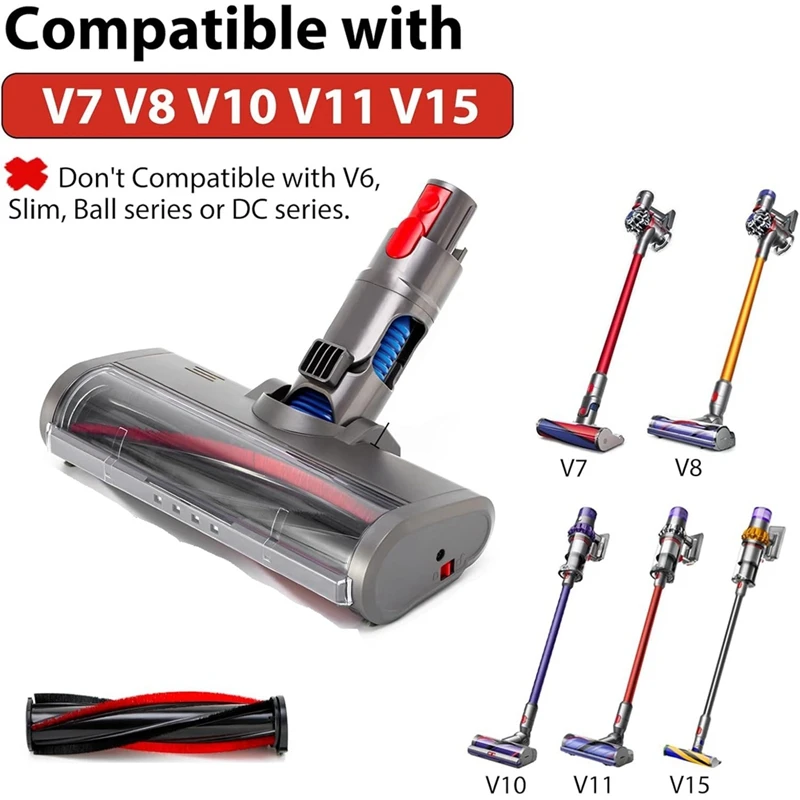 แปรงสำหรับ Dyson V7 V8 V10 V11 V15เครื่องดูดฝุ่นหัวแปรงพร้อมไฟ LED สีเขียวสำหรับพรมและพื้นแข็ง