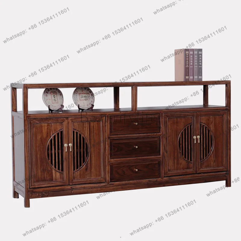 New Chinese style solid wood dining side cabinet Old elm tea room Black walnut locker