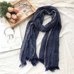 Cotton Linen Men Scarf Autumn Winter Black Navy Striped Tassel Scarves Men's Shawl Wrap Fashion Male Accessories Bufandas