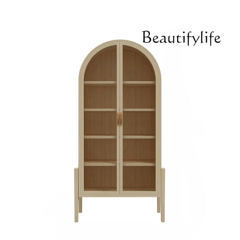 Nordic solid wood arched storage French living room medieval wine cabinet household solid wood with glass door bookcase