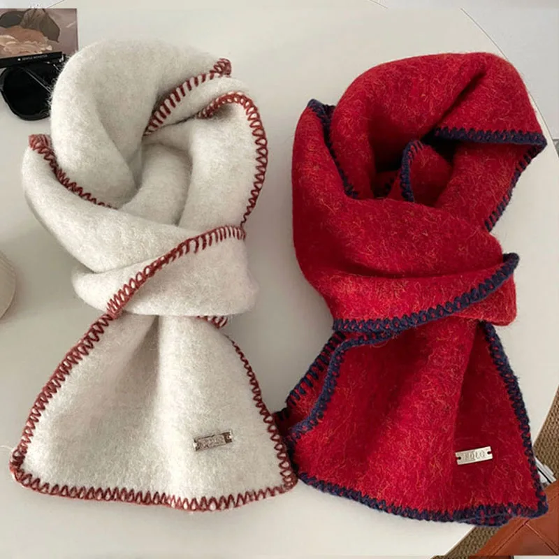 

2024 New Winter Wool Scarf Women Warm Scarfs Color Collision Female Scarves Girls Korean Design Scarf Solid Lock Edge