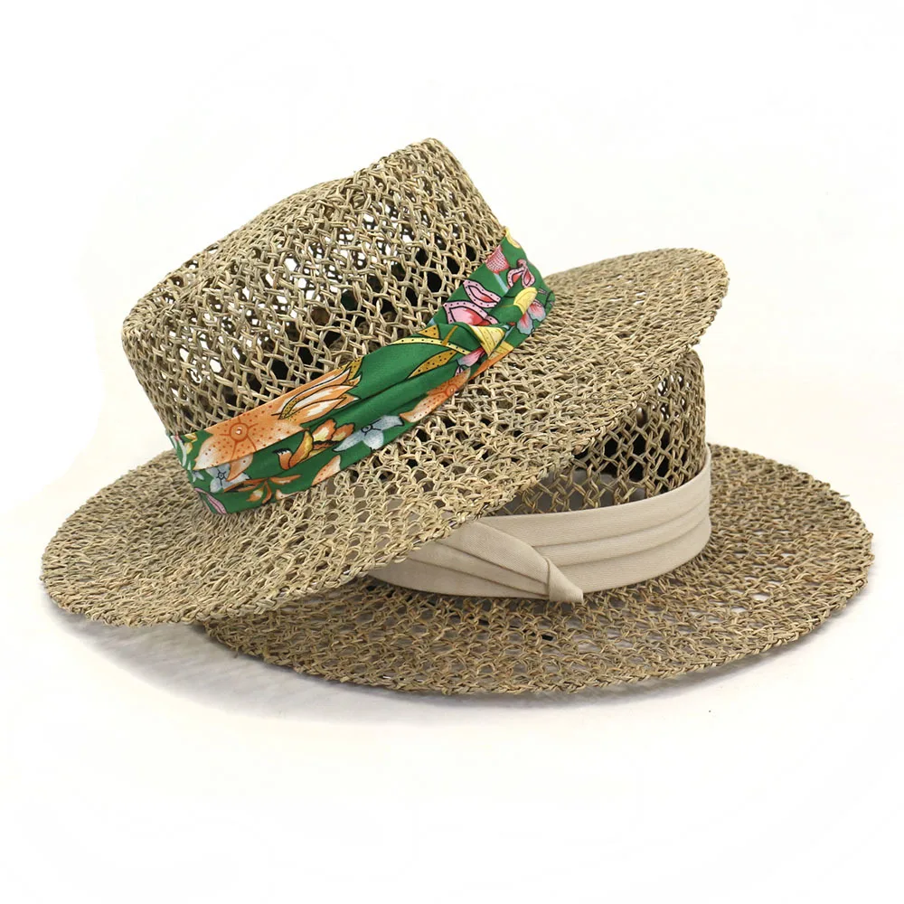 Vintage beach hat for women Sea grass handmade woven straw hat French sun hat summer Holiday sombrero beach hat  panama hat men