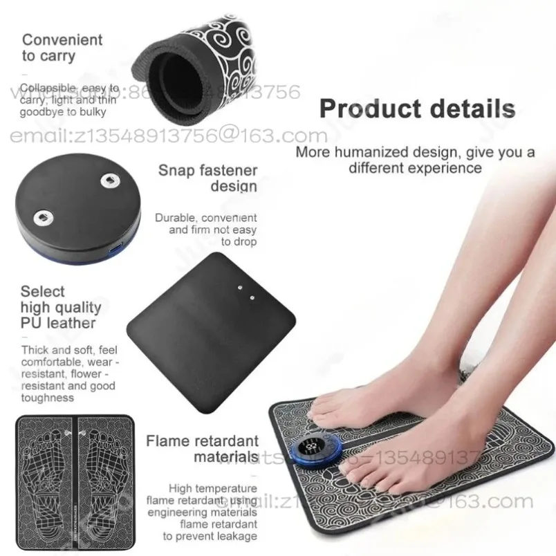 Wireless Rechargeable EMS Foot Massager Pad Micro‑Current Pulse Acupoint Stimulation Foldable Foot Therapy Massager