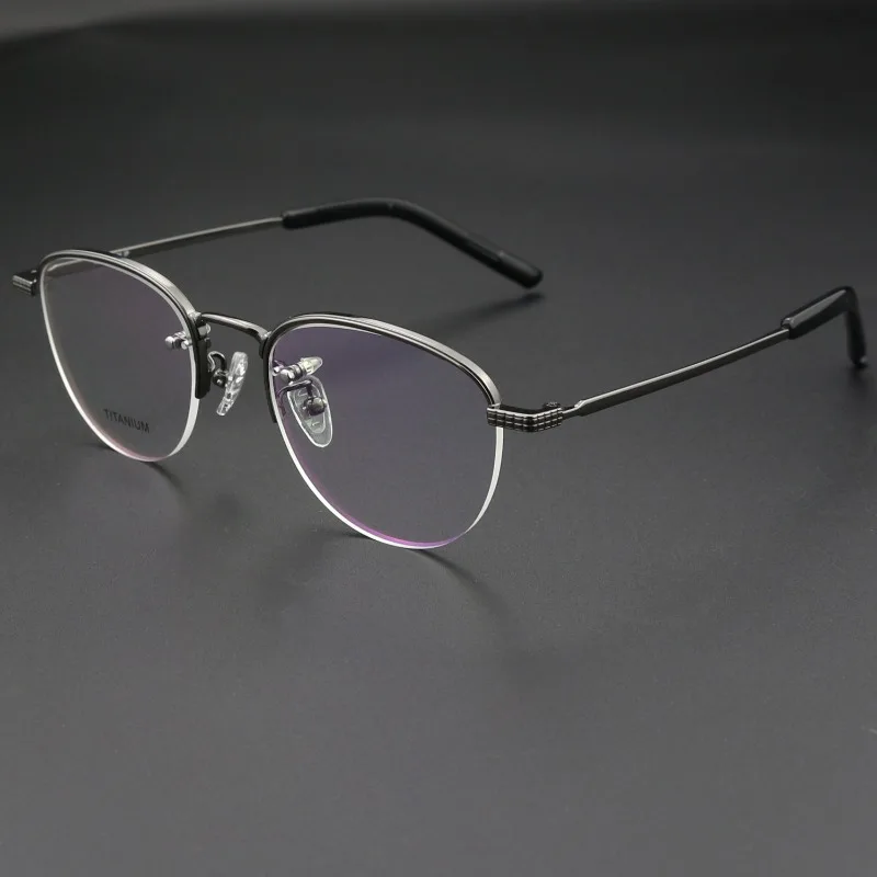 Pure Titanium Half Frame Fashionable Retro Rounde Hong Kong Style Men's and Women's Business Myopia Glasses Lentes  Eyewear