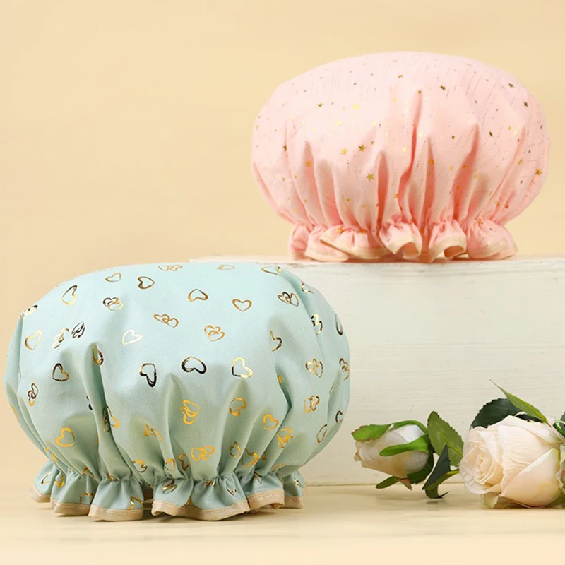 1pc Women Waterproof Shower Cap Reusable Donut Style Elastic Hair Bath Cap Soft Salon Hair Bonnet For Bathing Swimming Spa