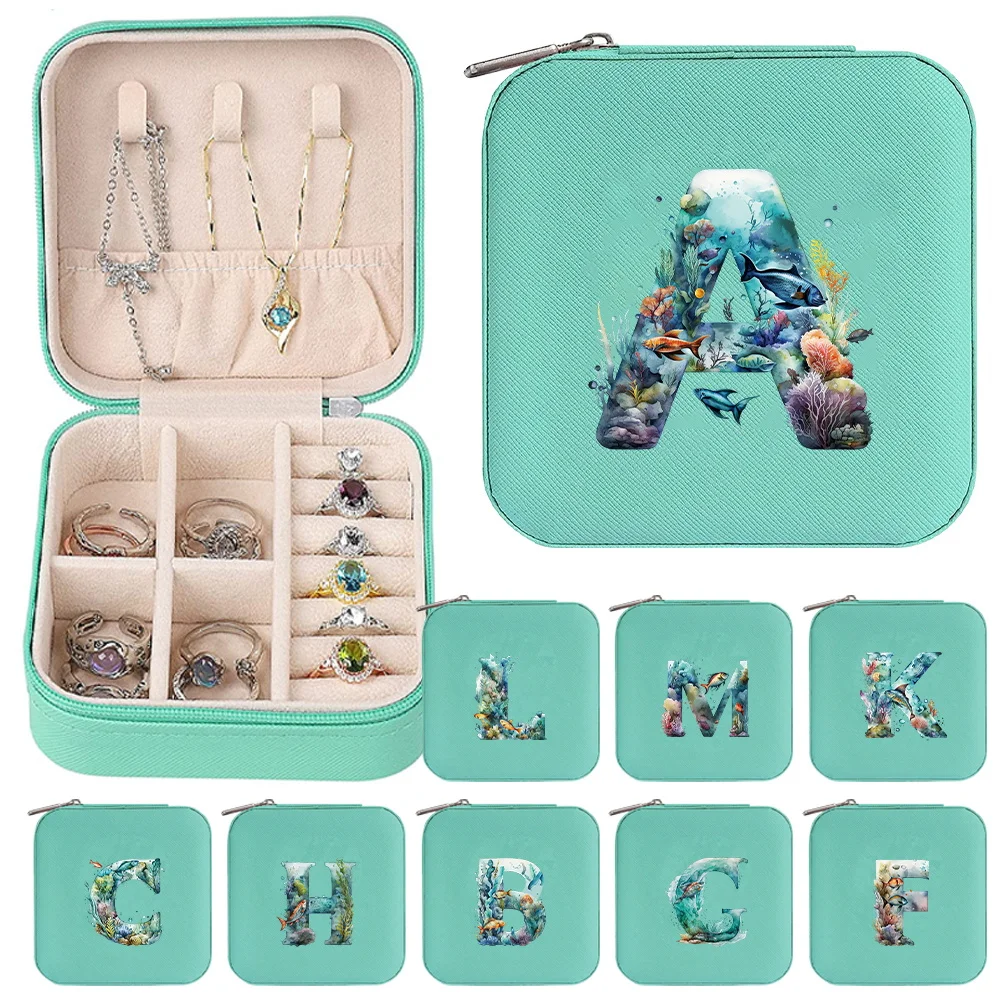 

Fashionable Mini Jewels Boxes Fish Letter Printing Pattern Portable Travel Jewelry Storage Box Necklace and Earring Display