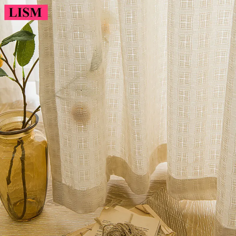 

Japanese Style Raw Wood Cotton Linen Cream Color Breathable Window Screen Opaque for Living Room Balcony Bedroom Window Screen