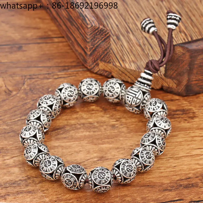 Men's Silver Bracelet, Sterling Silver Bracelet, Tai Chi, Gossip, Personality, Trendy Men, Retro, Old, Niche Silver Handkerchief